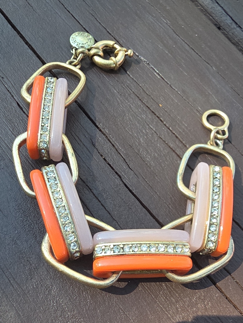 J. Crww Bracelet with Coral and Blush Resin Bars and Crystal Accents